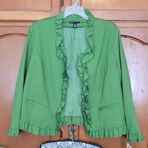 INC International Concepts Vibrant Green Ruffle Blazer